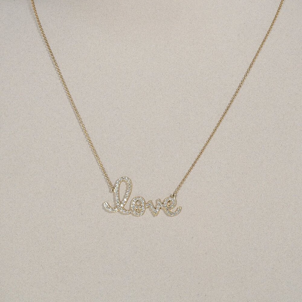 14K Gold "Love" Necklace - 16" Delicate and Beautiful "Love" Pendant